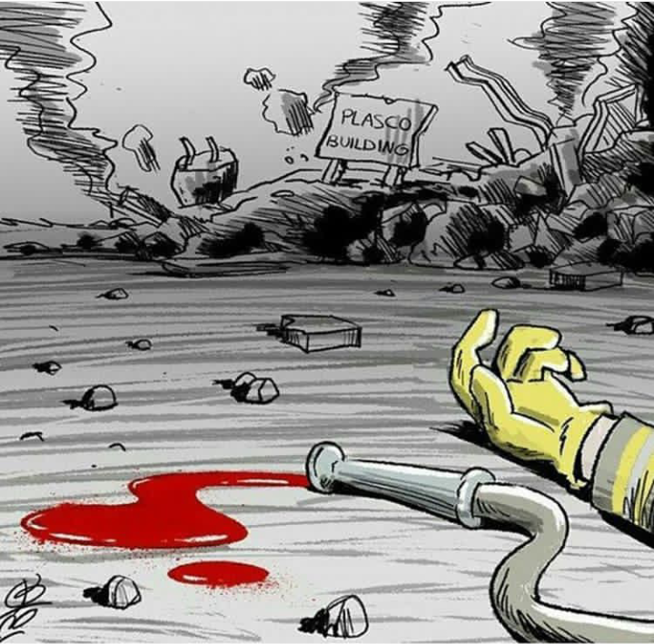 کاریکاتور آتش نشانان قهرمان حادثه ساختمان پلاسکو