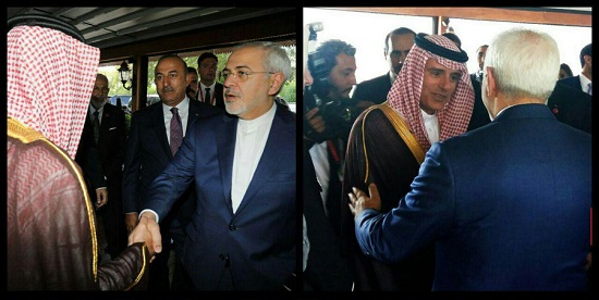 دست دادن محمدجواد ظریف با عادل الجبیر وزیر امور خارجه عربستان+عکس