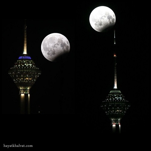نمایی زیبا از ماه‌گرفتگی بر فراز برج میلاد