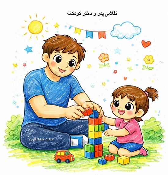 نقاشی پدر و دختر کودکانه نقاشی پدر و دختر کودکانه